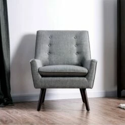 Center Button Tufted Accent Chair Gray - HOMES: Inside + Out