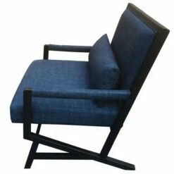 Fabric Padded Wooden Frame Accent Chair with Armrest Blue/Black - The Urban Port