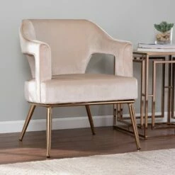 Ganex Upholstered Accent Chair Taupe/Champagne - Aiden Lane -Living Room Chairs store unnamed file 4473