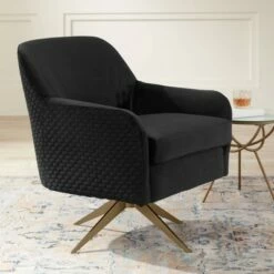 Studio 55D Ames Quilted Onyx Velvet Swivel Chair