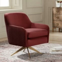 Studio 55D Ames Quilted Wine Velvet Swivel Chair