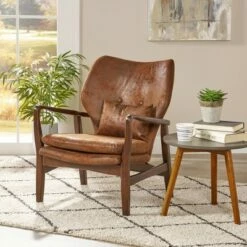 Haddie Mid Century Modern Microfiber Club Chair Brown - Christopher Knight Home