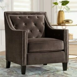 55 Downing Street Tiffany Chocolate Brown Tufted Armchair