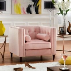 Karissa Velvet Armchair with Pillows Pink - Inspire Q
