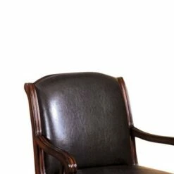 Leatherette Wooden Accent Chair with Hand Carved Legs Brown - Benzara
