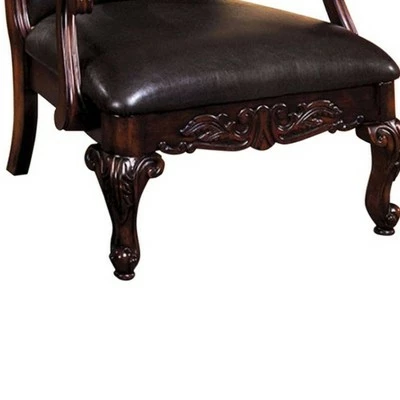 Leatherette Wooden Accent Chair with Hand Carved Legs Brown - Benzara 5 Leatherette Wooden Accent Chair with Hand Carved Legs Brown - Benzara - Image 3