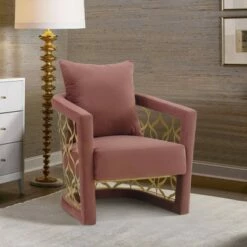 Corelli Fabric Upholstered Accent Chair Blush/Gold - Armen Living -Living Room Chairs store unnamed file 4617