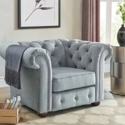 Beekman Place Button Tufted Chesterfield Velvet Armchair Smoke Gray - Inspire Q