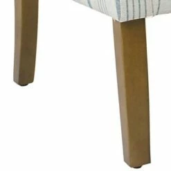 Striped Fabric Upholstered Accent Chair with Wooden Legs White - Benzara