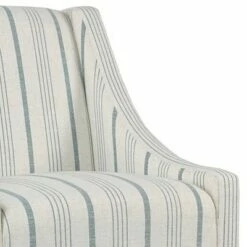 Striped Fabric Upholstered Accent Chair with Wooden Legs White - Benzara 8 Striped Fabric Upholstered Accent Chair with Wooden Legs White - Benzara -Living Room Chairs store unnamed file 4715