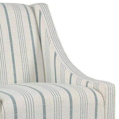 Striped Fabric Upholstered Accent Chair with Wooden Legs White - Benzara 5 Striped Fabric Upholstered Accent Chair with Wooden Legs White - Benzara - Image 3