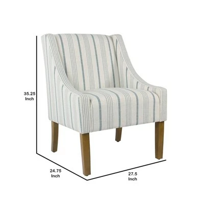 Striped Fabric Upholstered Accent Chair with Wooden Legs White - Benzara 6 Striped Fabric Upholstered Accent Chair with Wooden Legs White - Benzara - Image 4