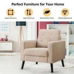 Costway Set of 2 Accent Armchairs Upholstered Single Sofa Chairs w/ 2-Side Pockets Navy -Living Room Chairs store unnamed file 473