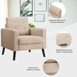 Costway Set of 2 Accent Armchairs Upholstered Single Sofa Chairs w/ 2-Side Pockets Navy -Living Room Chairs store unnamed file 476