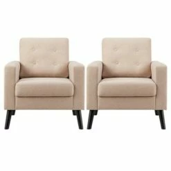 Costway Set of 2 Accent Armchairs Upholstered Single Sofa Chairs w/ 2-Side Pockets Navy -Living Room Chairs store unnamed file 477