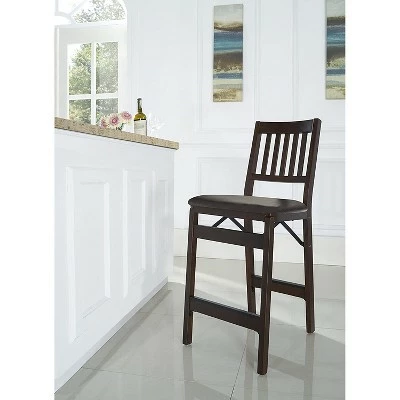 MECO Stakmore Premium Solid Wood Dining Table Folding Counter Stools Set with Fabric Padded Upholstered Seat, Espresso (2 Pack) 6 MECO Stakmore Premium Solid Wood Dining Table Folding Counter Stools Set with Fabric Padded Upholstered Seat, Espresso (2 Pack) - Image 4