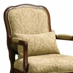 Textured Fabric Accent Chair with Padded Armrests Brown/Beige - Benzara