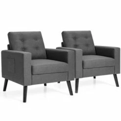 Costway Set of 2 Accent Armchairs Upholstered Single Sofa Chairs w/ 2-Side Pockets Navy -Living Room Chairs store unnamed file 480