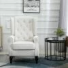 HomCom Fabric Tufted Wingback Accent Club Chair with Wooden Legs