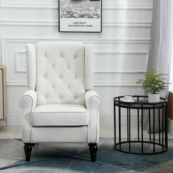 HomCom Fabric Tufted Wingback Accent Club Chair with Wooden Legs