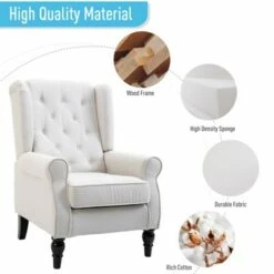HomCom Fabric Tufted Wingback Accent Club Chair with Wooden Legs -Living Room Chairs store unnamed file 484
