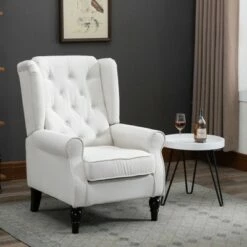 HomCom Fabric Tufted Wingback Accent Club Chair with Wooden Legs -Living Room Chairs store unnamed file 490