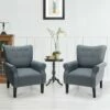 Costway Set of 2 Modern Fabric Accent Chairs w/ Rubber Wood Legs & Tufted