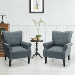Costway Set of 2 Modern Fabric Accent Chairs w/ Rubber Wood Legs & Tufted