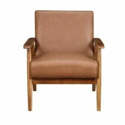 Wood Frame Mid-Century Modern Accent Chair - HomeFare Cognac Brown -Living Room Chairs store unnamed file 4982