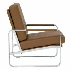 Allure Modern Accent Armchair in Blended Leather - Studio Designs Home Caramel Brown/chrome