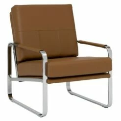 Allure Modern Accent Armchair in Blended Leather - Studio Designs Home Caramel Brown/chrome -Living Room Chairs store unnamed file 5097