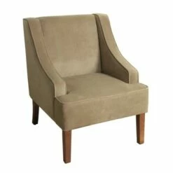 Fabric Upholste Wooden Accent Chair with Swooping Arms - Benzara Blue/brown