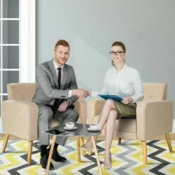 Costway Set of 2 Accent Chair Upholstered Single Sofa Armchair w/ Wooden Legs -Living Room Chairs store unnamed file 5269