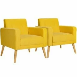 Costway Set of 2 Accent Chair Upholstered Single Sofa Armchair w/ Wooden Legs -Living Room Chairs store unnamed file 5277