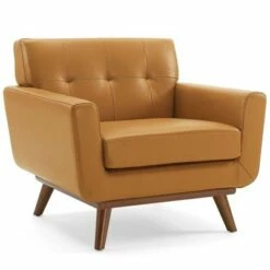 Engage Leather Lounge Accent Armchair Tan - Modway