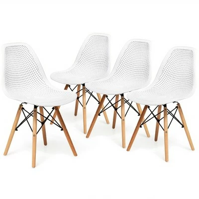 Costway Set of 4 Plastic Hollow Out Chair Mid Century Modern Wood-Leg Seat White 13 Costway Set of 4 Plastic Hollow Out Chair Mid Century Modern Wood-Leg Seat White - Image 11