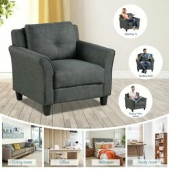 Costway Accent Chair Upholstered Fabric Single Sofa Chair w/Tufted Backrest Grey 12 Costway Accent Chair Upholstered Fabric Single Sofa Chair w/Tufted Backrest Grey -Living Room Chairs store unnamed file 5357