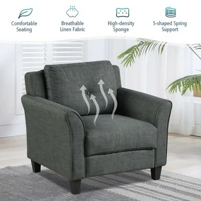 Costway Accent Chair Upholstered Fabric Single Sofa Chair w/Tufted Backrest Grey 6 Costway Accent Chair Upholstered Fabric Single Sofa Chair w/Tufted Backrest Grey - Image 4