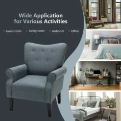 Costway Modern Accent Chair Fabric Armchair w/ Rubber Wood Legs & Tufted -Living Room Chairs store unnamed file 5391