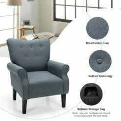 Costway Modern Accent Chair Fabric Armchair w/ Rubber Wood Legs & Tufted -Living Room Chairs store unnamed file 5393