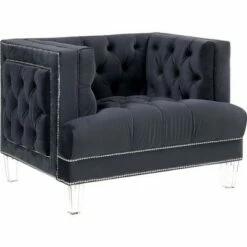 Velvet Upholstered Chair with Tufted Details and Acrylic Legs - Benzara Blue -Living Room Chairs store unnamed file 5423