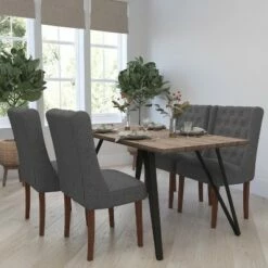 Merrick Lane Harmony Button Tufted Parsons Chair with Side Panel Detail in Gray Fabric -Living Room Chairs store unnamed file 5438