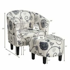Costway Modern Accent Tub Chair&Ottoman Set Fabric Upholstered Club Chair Grey Floral