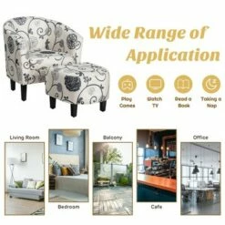 Costway Modern Accent Tub Chair&Ottoman Set Fabric Upholstered Club Chair Grey Floral -Living Room Chairs store unnamed file 5476