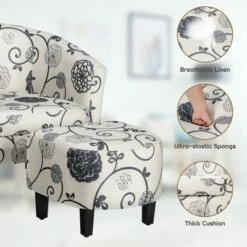 Costway Modern Accent Tub Chair&Ottoman Set Fabric Upholstered Club Chair Grey Floral -Living Room Chairs store unnamed file 5477