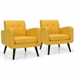Costway 2PCS Accent Armchair Single Sofa Chair Home Office w/ Wooden Legs -Living Room Chairs store unnamed file 5502