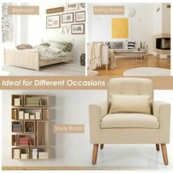 CostwayAccent Chair Upholstered Linen Armchair Sofa Chair w/Waist Pillow Grey -Living Room Chairs store unnamed file 5574