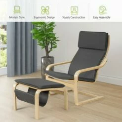 Costway Relax Lounge Chair & Padded Ottoman Set w/ Magazine Rack Beige