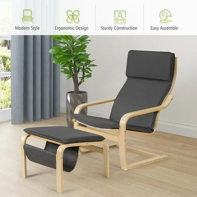 Costway Relax Lounge Chair & Padded Ottoman Set w/ Magazine Rack Beige 3 Costway Relax Lounge Chair & Padded Ottoman Set w/ Magazine Rack Beige
