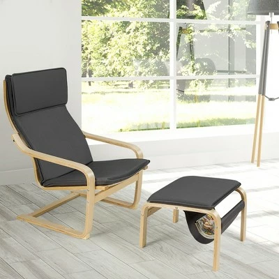 Costway Relax Lounge Chair & Padded Ottoman Set w/ Magazine Rack Beige 5 Costway Relax Lounge Chair & Padded Ottoman Set w/ Magazine Rack Beige - Image 3